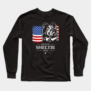 Proud Sheltie Dad American Flag patriotic gift dog Long Sleeve T-Shirt